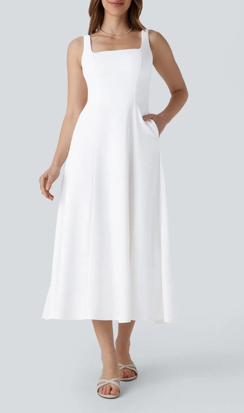 Halara Sleeveless Square Neck Side Pocket Corset Maxi Dress Frost White Small